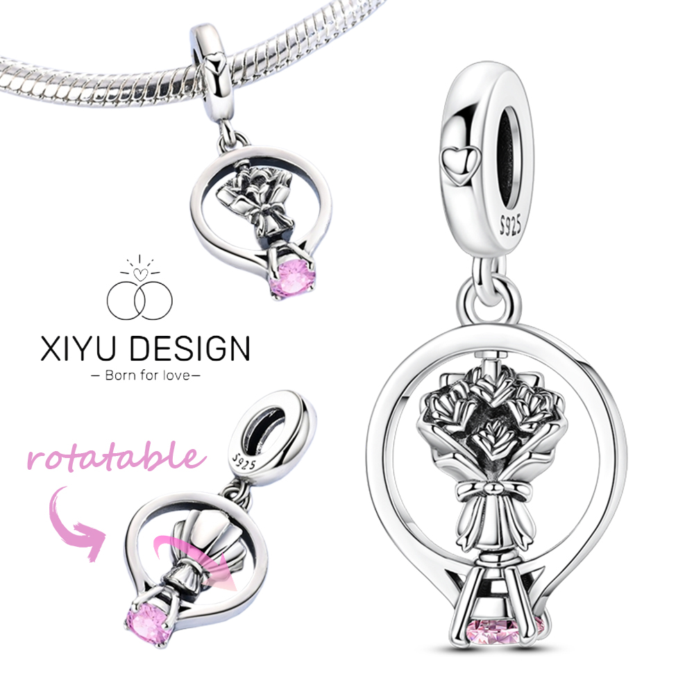 Women Accessories Bouquet - Charm-Perle aus 925er Silber, drehbar, Blumenstrauß,