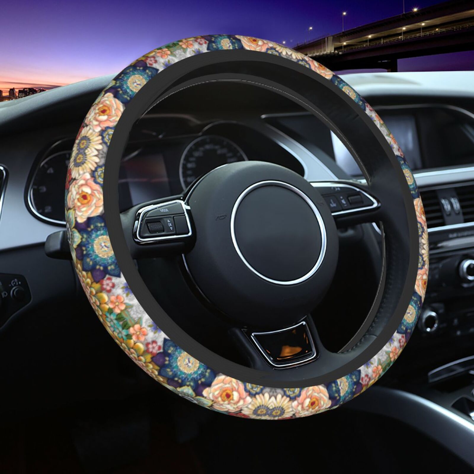 Women'S Accessories Vans - Dekoratives Boho-Lenkrad mit Blumendruck, universeller 15-Zoll-Autozubehör-Schutz