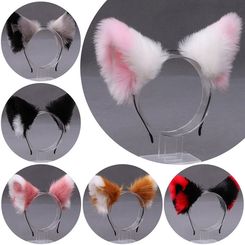 Women Knight Accessories - Flauschiges Fuchs-Katzenohren-Plüsch-Stirnband, weiche, pelzige Haarreifen, niedliche