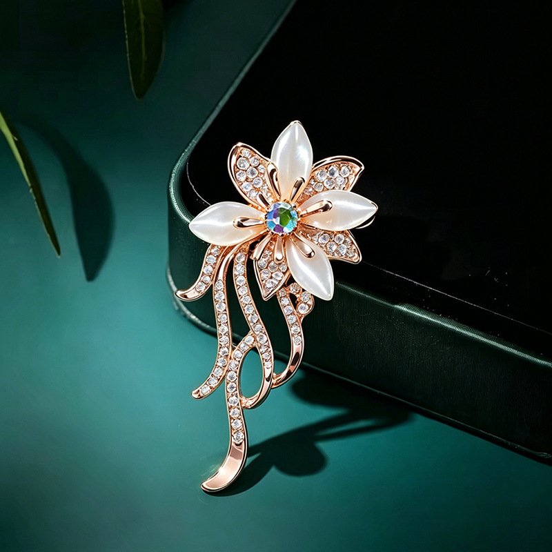Women Accessories Bouquet - Vintage-Broschen mit Katzenaugenstein und Orchideen-Strass für