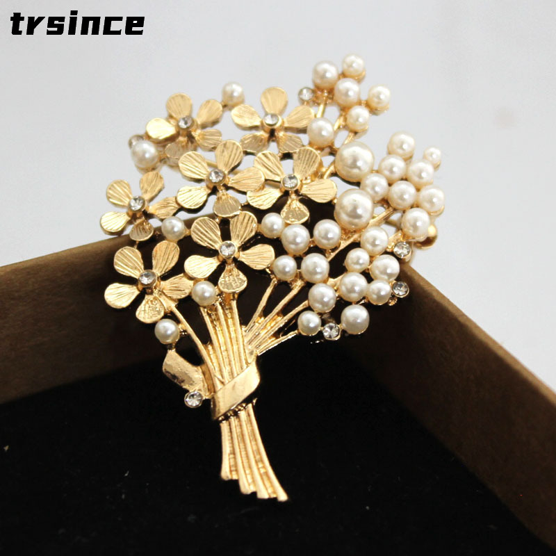 Women Accessories Bouquet - Damen Zarte Bouquet Perle Brosche Niedliche