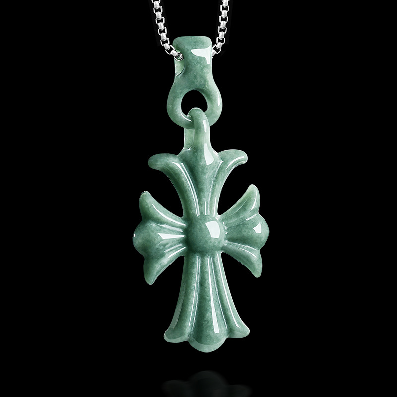 Women'S Vintage Accessories - Natürliche burmesische Jadeit-Kreuz-Anhänger-Halskette, Schmuck, Designer-Edelstein, echter