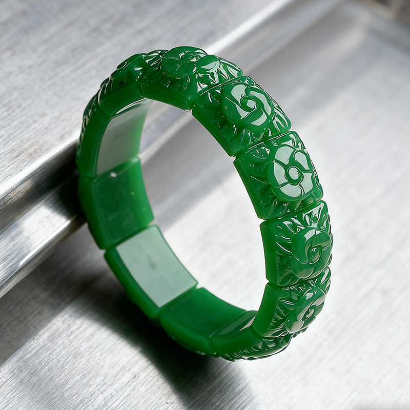 Women'S Vintage Accessories - Echtes Jade-Blumen-Armband, Armreif, Designer-Vintage-Stil, natürlicher Schmuck,