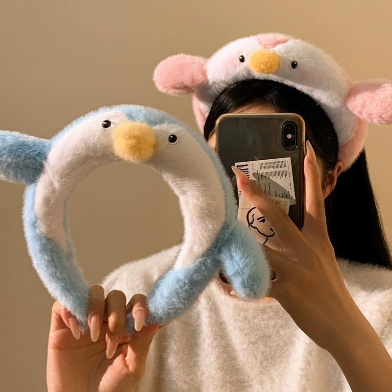 Women Accessories Online - Niedliches Pinguin-Plüsch-Stirnband für Frauen zum Gesichtwaschen,
