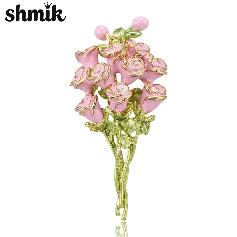 Women Accessories Bouquet - Rosa Emaille-Rosenstrauß-Broschen für Damen, Unisex, Muttertags-Anstecknadeln,