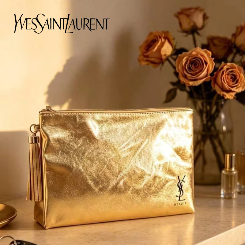 Women Accessories Pouch - YSL Goldene Kosmetiktasche, Tragbare Wasserdichte Multifunktionale