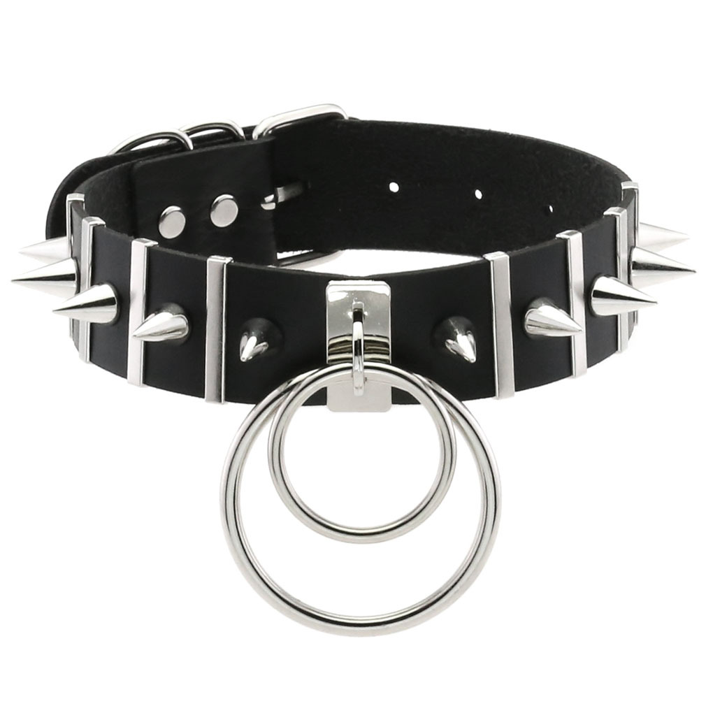 Women'S Emo Accessories - Big Spikes Halsband Leder Kragen Metall
