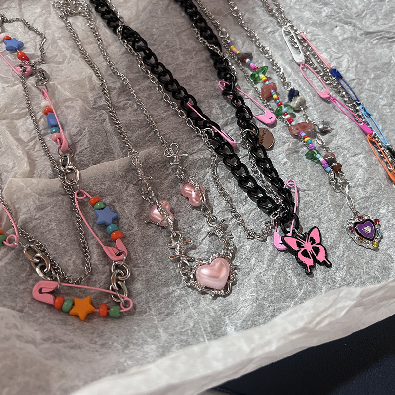 Vintage y2k rosa Pin Perlen Ch – Women'S Emo Accessories Bewertung und Preis